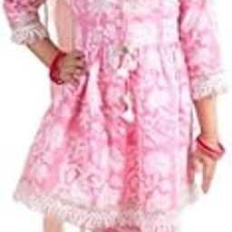 Girls Pink Printed Gotta Patti Pure Cotton Kurta With Palazzos With Dupatta (Pink)-picture-2