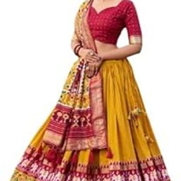 Women's Patola Print With Foil Work Tussar Silk Lehhenga Choli-picture-20