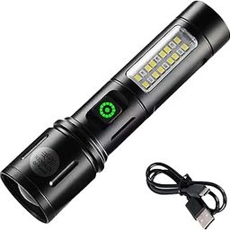 DotCom Super Bright Handheld Flashlight - 14cm Black | with 6-Light Modes & 2000mAh Rechargeable Battery |Type-C Fast Charging | Waterproof Metal Body Torch for Outdoors-38