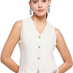 Women's Sleeveless Waistcoat, Off-White Ethnic Vest, Button Closure, Formal Wear-picture-52