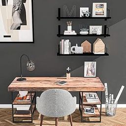 NOYOTA Wall Mounted Shelf, 3-Tier Black Metal Frame, 40 cm x 12 cm Engineered Wood Shelves, Modern Storage for Living Room-image-24