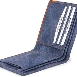 dezire crafts Men’s Bifold Wallet – Slim & Stylish Denim PU Leather | Compact Wallet with 3 Card Slots, Coin Pocket, 2 Currency Compartments & Hidden Pockets | Ideal for Office, Casual Wear & Travel (Blue)-picture-2