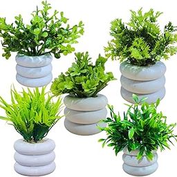 BIANCO Artificial Mini Plant (5 Pack) | Small Faux Plants Home & Office Decor, Living Room, Bedroom, Tabletop & Shelves | Small Potted Plants | Stylish Round Pot-16
