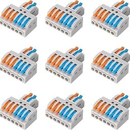 Tugermoola 9PCS Lever Wire Connectors Quick Wiring Cable Connector Electrical Lever Wire Cable Connectors Push-in Conductor Terminal Blocks (2 in 6 Out)-picture-14