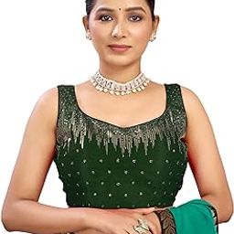 Readymade Saree Blouse for Women | Silk Blend Sequence Embroidery Sleeveless Blouse | Stitched Padded Blouse-image-2