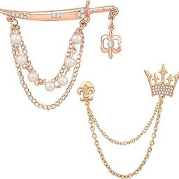 Combo of 2 Crown Sword-Shape and and Hanging Chain Brooch with Artificial Pearl and Crystals for Men (CO1105787ZWhi)-39