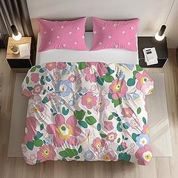 Premium Glace Cotton Duvet Cover/Comforter - King Size 90"x100" inches - PinkFlower-image-40