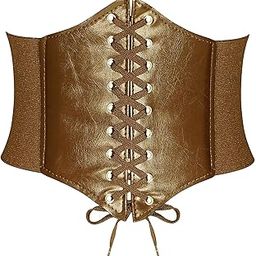 Women's Faux Leather Lace-up Corset Belt, Elastic Side Panels, Black (IN, Numeric, 30, Tan)-image-4
