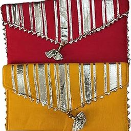 C-2025102 Silk Traditional Hand Purse Ladies with Inner Zip Pocket/Embroidery Ethnic Pouch/Wallet Purse for Women | Return Gift for Ladies (Pack of 2, Random Colour Will Be Sent)-image-25