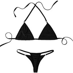 Women's Poly Cotton String Two Piece Halter Top Triangle Bikini Set with Tie Side Bottom Sexy Swimsuit-image-23