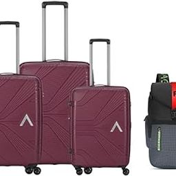 Polypropylene Aristocrat Phantom Hard Shell Luggage Set, 55/66/76 cm,Set of 3 Suitcases with 8 Spinner Wheels, Number Lock and 7 Years Warranty with Free Backpack (Light Maroon)-image-55