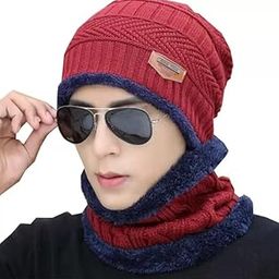 Premium Unisex Woolen Winter Beanie Cap with neck set Scarf for Man Women Girl-image-126