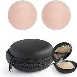 Nipple Cover Reusable Thin Silicone Nipple Pasties for Women Reusable Adhesive Nipple Pads for Discreet Packaging (1 Pair) (1 Pair with Case) Beige-image-65