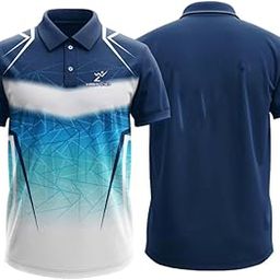 Lookswala Unisex Adult Cricket Sportswear Collared Neck T Shirt with Polyester Half Sleeves | New Look Style Digital Print Design, Blue-image-67