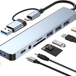 QIIVI USB C Hub USB Hub 3.0, Aluminum 8 in 1 USB Splitter with 1 x USB 3.0, 3 x USB 2.0 and 1 x USB C, SD/TF Card Reader, 3.5mm Aux Ports for MacBook Pro Air and More PC/Laptop/Tablet Devices-image-69