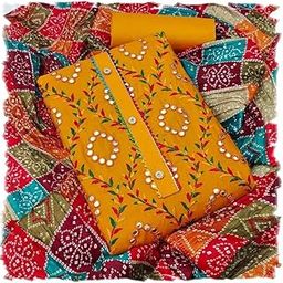 Women's Heavy Cotton Embroidery Work Unstitched Salwar Suit Dress Material With Chinon Bandhani Printed Dupatta (Free Size)-picture-8
