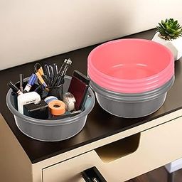 Homestic Pack of 6 Desk Organizer | Stationery Organizer Tub | Multipurpose Storage Organizer | Office Supplies Organizer for Pen-Pencil-Staplers | Desktop Organizer | 4 LTR | Gray & Pink-image-72