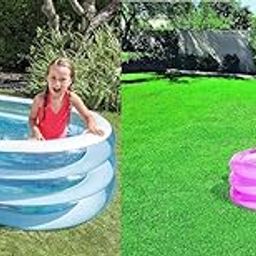 Kreative Marche® Oval Whale Fun Swimming Pool Inflatable Bath Tubs for Adults Spa Swimming Bath Tub 5 Feet Blue (with Free 3 Ring 2.3ft Kiddie Pool and Manual Pump)-0