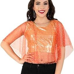 Party Cape Sleeve Printed Women Orange Top-image-63