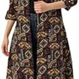 Women Navy Color Floral Print Front Open Shrug-5