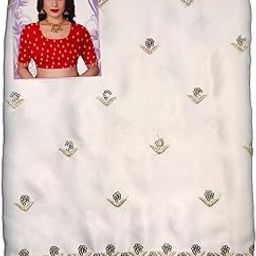 Embroidered Satin Blouse Material, White with Gold Floral Motifs, 1 Meter-image-76