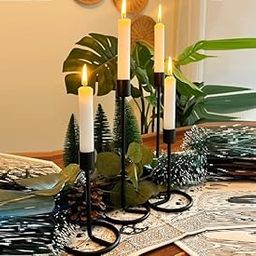 Richies Enterprises - Black Tealight Candle Holder, Candlestick Holders Taper Candle Holders - 2 Pcs Candle Stick Holders Set (L + M)-image-20