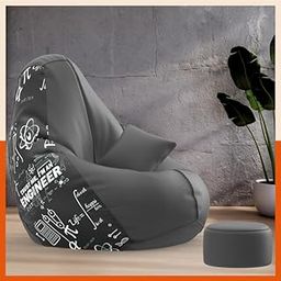 Biggie Bean Bag with Beans Filled 5XL VibeBoost Premium Bean Bag with Free Cushion and Footrest - Official : Engineering Zen Combo (Matching Color : Regular, Trust Me I'm an Engineer-Grey)-picture-11