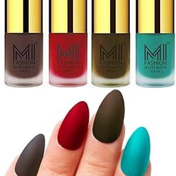 MI FASHION Velvet Matte Nail Polish Packs Pigmented With High Ingredients 9.9ml Coffee, Tomato Red, Olive Brown, Sky Blue (Pack Of-4)-image-90