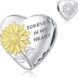 925 Sterling Silver Sunflower Charms for Pandora Forever In My Heart Bracelet for Women, Mother's Day, Christmas, Birthday-picture-51
