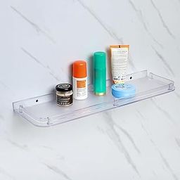 Lipka Abs Square Rack/Shelf Tray | Abs Plastic Unbreakable Wall Mounted Square Shelf | Organizer/Storage Rack/Shelf Tray for Kitchen and Bathroom | Pack of 1 - Transparent-image-71