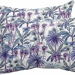 Anzona Pack of 2 Teal Purple Palm Trees Lumbar Pillow Covers, Outdoor Waterproof Throw Pillow Covers Set, Summer Botanical Tropical Leaves Decorative Cushion Case for Patio Beach, 12x20 Inch-image-118