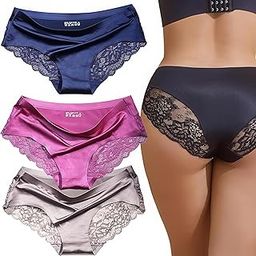 Pack of 3 Lace Underwear for Women Frozen Silk Seamless Panties with Silky Tactile Touch, M L XL-picture-1