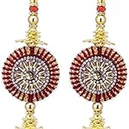 RAADHE CREATION Fancy Golden Hand Made Work Plastic and Fabric Ethnic Lehenga Hanging Tassel Latkan 2 pic (Maroon)-picture-48