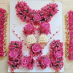 Soft Fabric Pink Flower Jewellery Set for Haldi Baby Shower Mehendi Godbharai for Women's-image-22