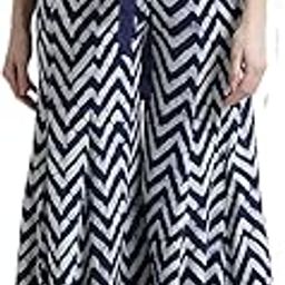 Women Blue & Cream-Coloured Zig-zag Printed Flared Fusion Palazzo-image-27