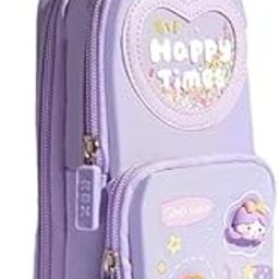 MANAKI Kawaii Pencil Case 3 Compartment Cute Pencil Case Aesthetic Pencil Case for Girls Large Capacity Pen Pencil Pouch Multifunctional Stationery Organizer for School Office (Happy Time Purple)-image-57