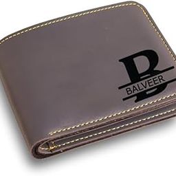 Customized Wallet with Name Printed Leather | Personalized Mens Purse with Name & Charm (Grey)-image-46