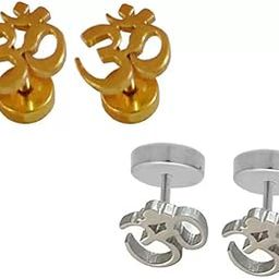 Om Piercing combo Silver, Gold Metal Earrings For Men And Women-image-16