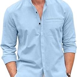 Mens Casual Button Down Shirt | Cotton Luster Long Sleeves Shirts | Mandarin Collared Shirts-image-14