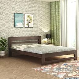 RJ ART Wooden Queen Size Bed Without Storage | Wooden Double Bed Cot Bed for Bedroom Furniture | Palang Double Bed for Hotels | Solid Sheesham Wood | Walnut Finish-image-71