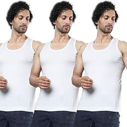 Calm Men's Slim Fit Retro Sleeveless Vest | 100% Cotton | Comfortable & Stylish Innerwear | White-image-1