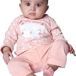 Baby Girls Classic Fit Solid T-Shirt and Pant Set | Light Peach-1 | 6-9 Months | KIDS12863-image-39