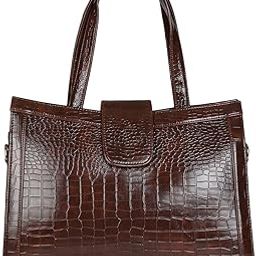 Women's Synthetic Leather Solid Tote Bag | Perfect for Office, College & Parties, Brown-image-42