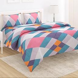 HOKIPO Quilt Comforter Bedding Set, 220 GSM, AC Blanket, Reversible Microfibre Duvet Double Bed Size with 1 Bedsheet and 2 Pillow Cover (IN-564-D6)-image-50