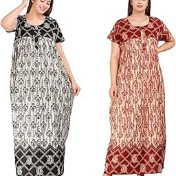Women's Cotton Printed Maxi Night Gown | Nighty Combo for Women - Pack of 2-Free Size-image-81