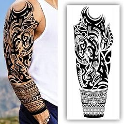 S.A.V.I Full Arm Temporary Tattoo for Men – 48x17cm Tribal Sleeve Design – Waterproof & Non-Toxic – Realistic Black Body Art Sticker – Easy to Apply & Remove – Party & Photoshoot Ready-image-93