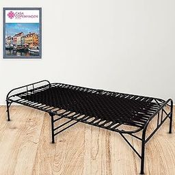 Casa Copenhagen, Portable Single Folding Bed Heavy Duty Metal Cot Khat for Sleeping Bed Space Saving Design Sturdy Synthetic Niwar feet - Dark Black & Black-image-91