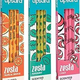 Apsara Zesta Scented Pencils | Tropical Orange, Candy & Peppermint 3 Unique Fragrances | Eraser Attached & Pencil Cap Included, Pack of 18-18