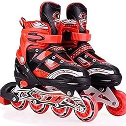 Brighterbee Adjustable 4 Wheel Inline Skates Skating Shoes for Boys/Girls Age 6 to 15 Years Liner Roller Skates Shoes for Kids Blades PU Strong Wheels Aluminium with LED Flash Light on Wheels (RED)-image-20