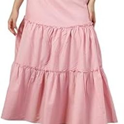 Women's Cotton Tiered Midi Skirt, Beige-55